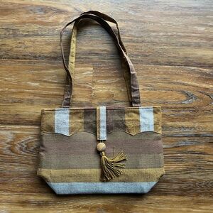 Vintage Striped Tote Purse with Tassel Latch - Aprox. 11”L x 6”H x 3”W